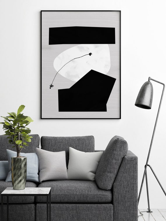 Abstract Moon Poster, Scandinavian Print, Moon Illustration, Abstract Celestial, Full Moon Print, Black and White Art, Grey Abstract Art