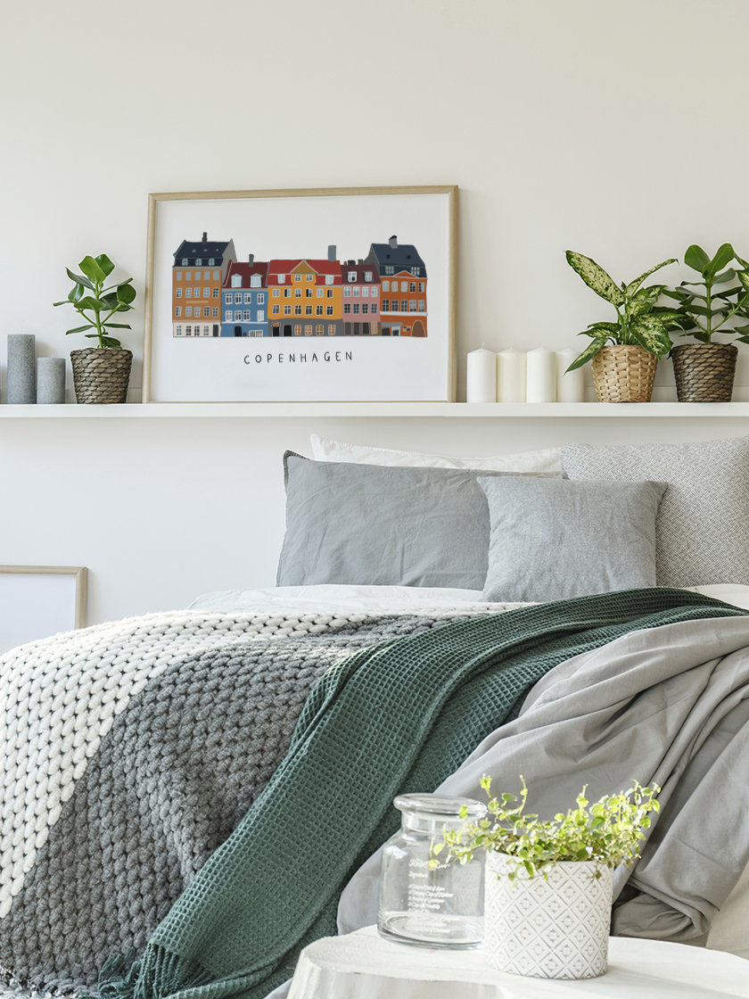 Copenhagen Print, Scandinavian Illustration Danemark, Travel Architecture Minimalist Colorful Poster