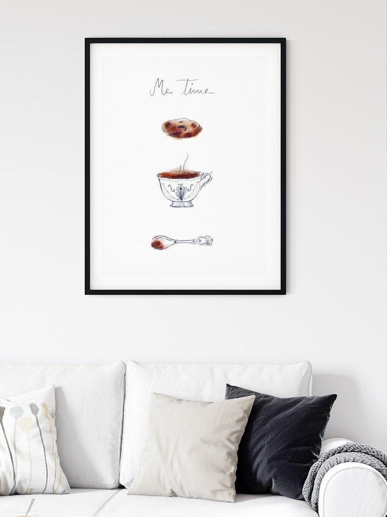 Me Time Poster, Coffee Kitchen Print, Coffee Cup Wall Art, Coffee Illustration, Kitchen Art Print, Cookie Art, Hygge Art, Minimalist Poster image 3