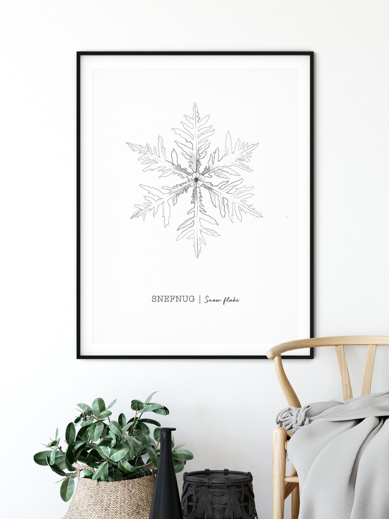 Snowflake Poster, Christmas Poster, Snowflake Art, Holiday Poster, Winter Poster, Snowflake Wall Decor, Minimalist Drawing, Nordic Poster image 2