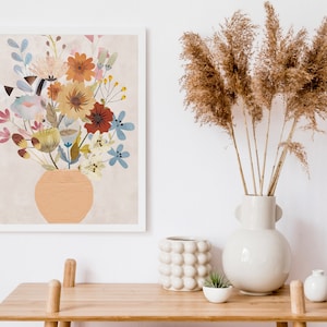 Pastellfarbener Blumenstrauß, Wohnzimmerdekoration, A4 Druck, farbenfrohe Wandkunst, Nordische Poster, Scandi Dekor, Scandi Print