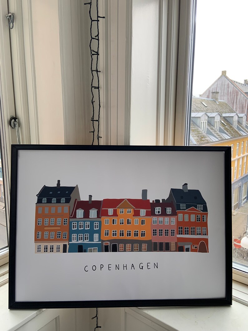 Copenhagen Print, Scandinavian Print, Illustration Print, Denmark, Travel Print, Architecture Print, Minimalist Print, Colorful Poster image 5