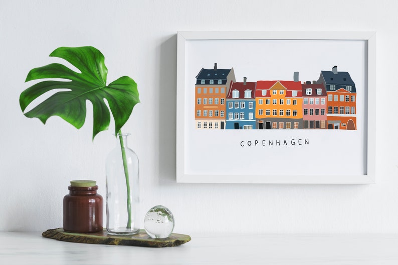 Copenhagen Print, Scandinavian Print, Illustration Print, Denmark, Travel Print, Architecture Print, Minimalist Print, Colorful Poster image 6