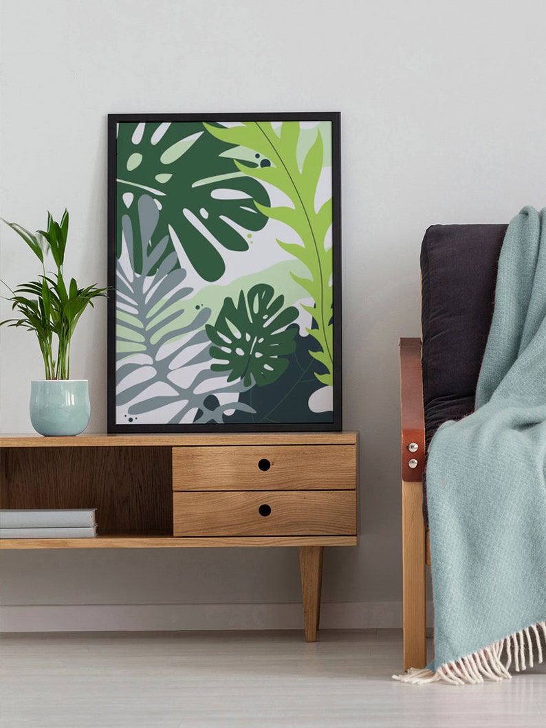 Tropical Leaves Poster Palm Leaf Wall Art Plant Home Decor Monstera Poster Botanical Art Jungle Leaves Art Green Wall Art image 8