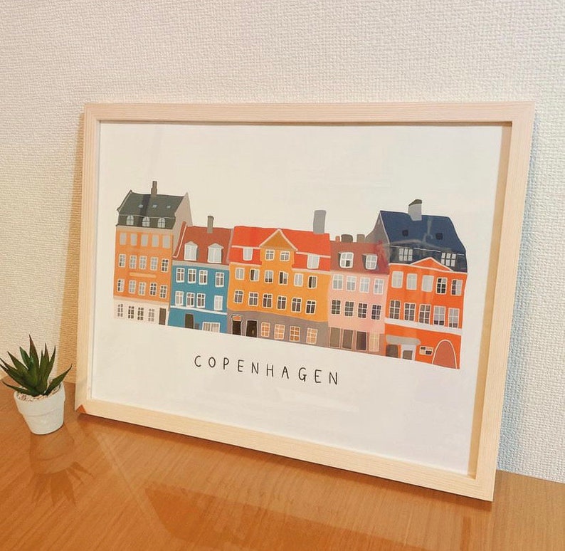 Copenhagen Print, Scandinavian Print, Illustration Print, Denmark, Travel Print, Architecture Print, Minimalist Print, Colorful Poster image 3