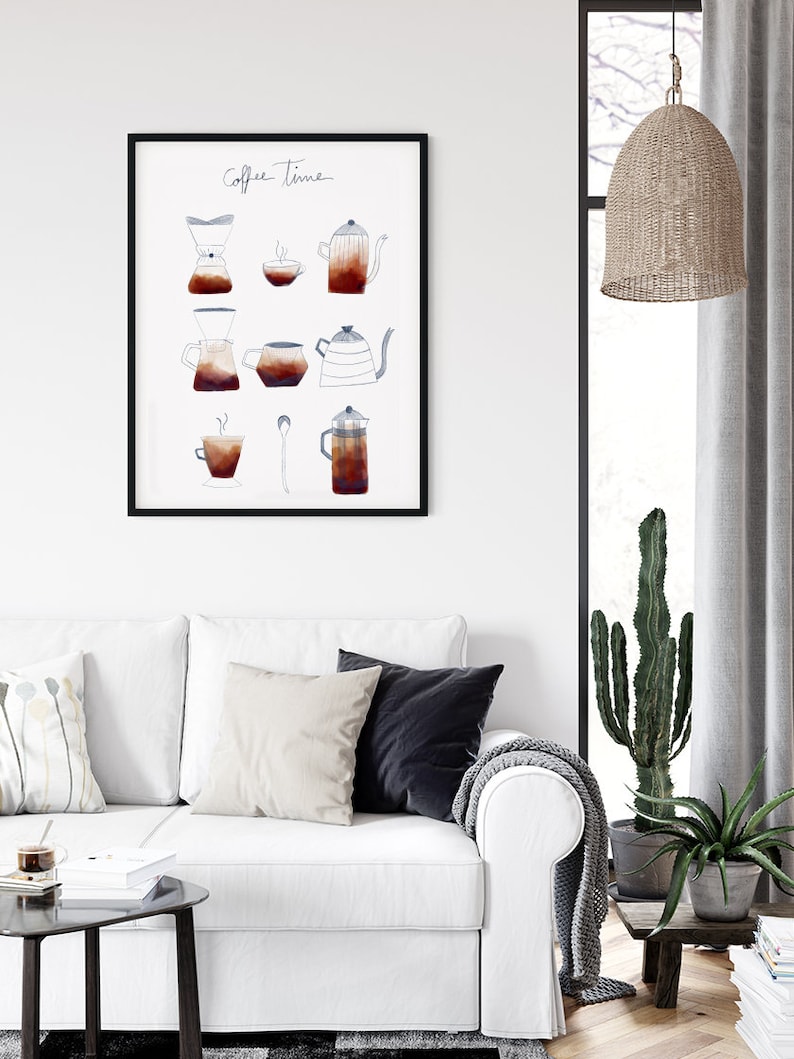 Coffee Time Poster Coffee Kitchen Print Coffee Illustration Etsy