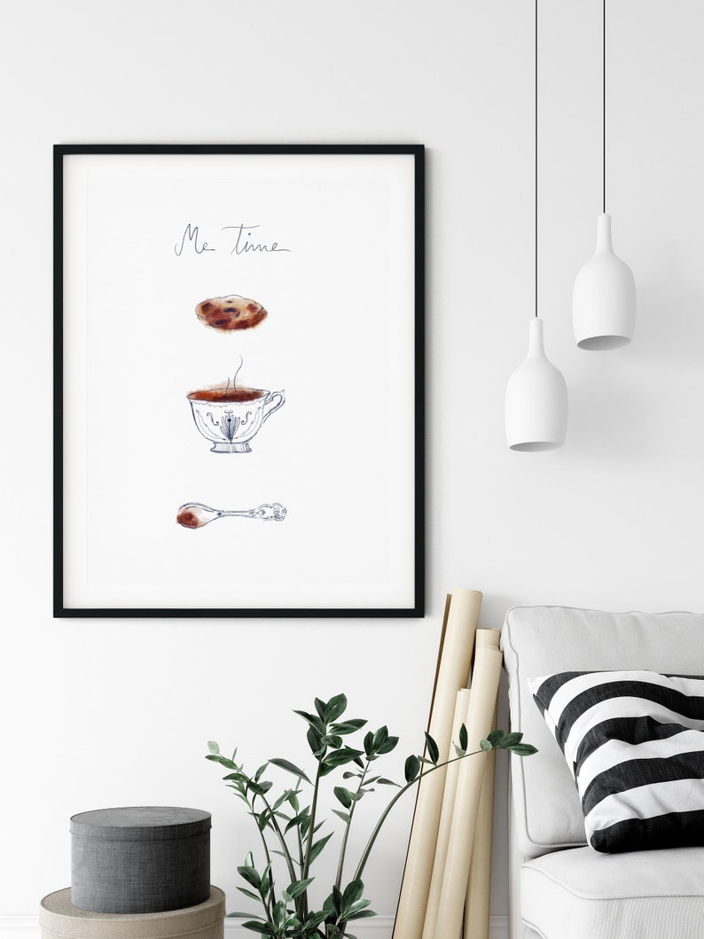 Me Time Poster, Coffee Kitchen Print, Coffee Cup Wall Art, Coffee Illustration, Kitchen Art Print, Cookie Art, Hygge Art, Minimalist Poster image 6