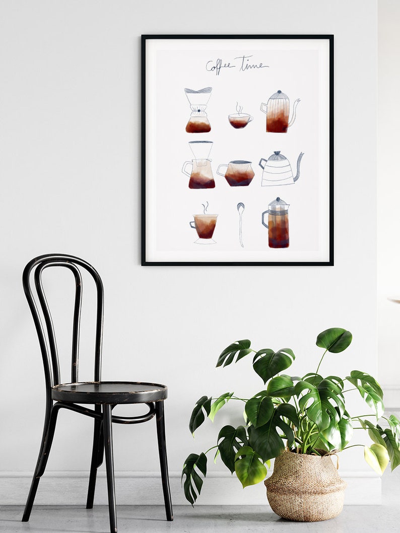 Coffee Time Poster, Coffee Kitchen Print, Coffee Illustration, Coffee Lovers Decor, Coffee Bar Sign, Coffee Shop Decor, Cafe Poster image 5