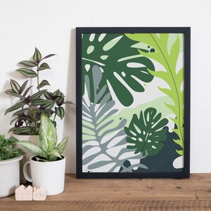 Tropical Leaves Poster Palm Leaf Wall Art Plant Home Decor Monstera Poster Botanical Art Jungle Leaves Art Green Wall Art image 2