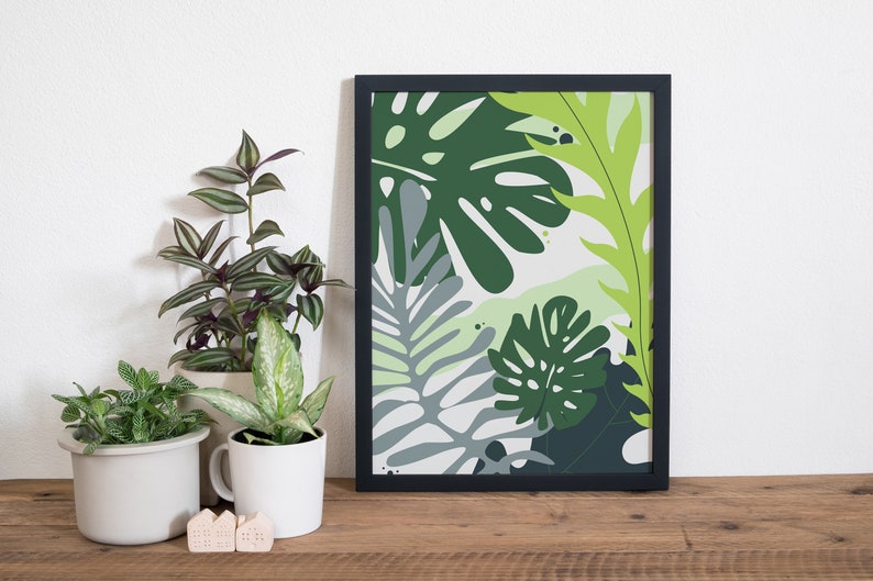 Tropical Leaves Poster Palm Leaf Wall Art Plant Home Decor Monstera Poster Botanical Art Jungle Leaves Art Green Wall Art image 2