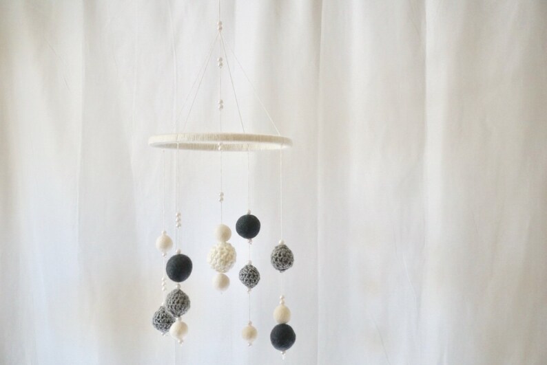 Gender Neutral Baby Mobile Nursery Chandelier Felt Ball Image 0