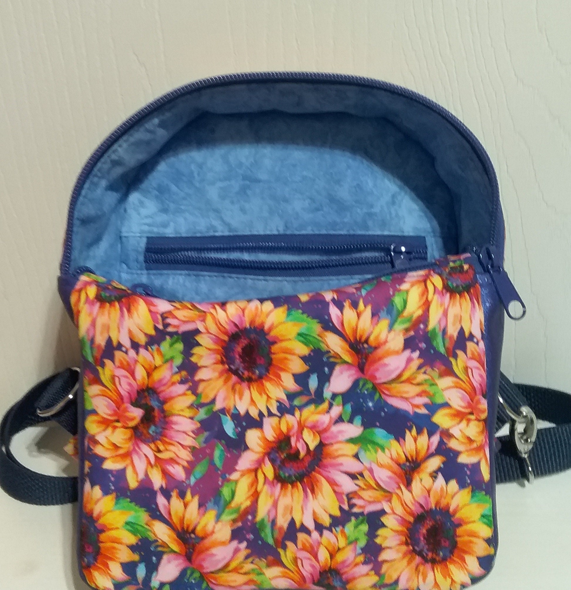 Sling Backpack Sunflowers With Blue Vinyl Gusset - Etsy