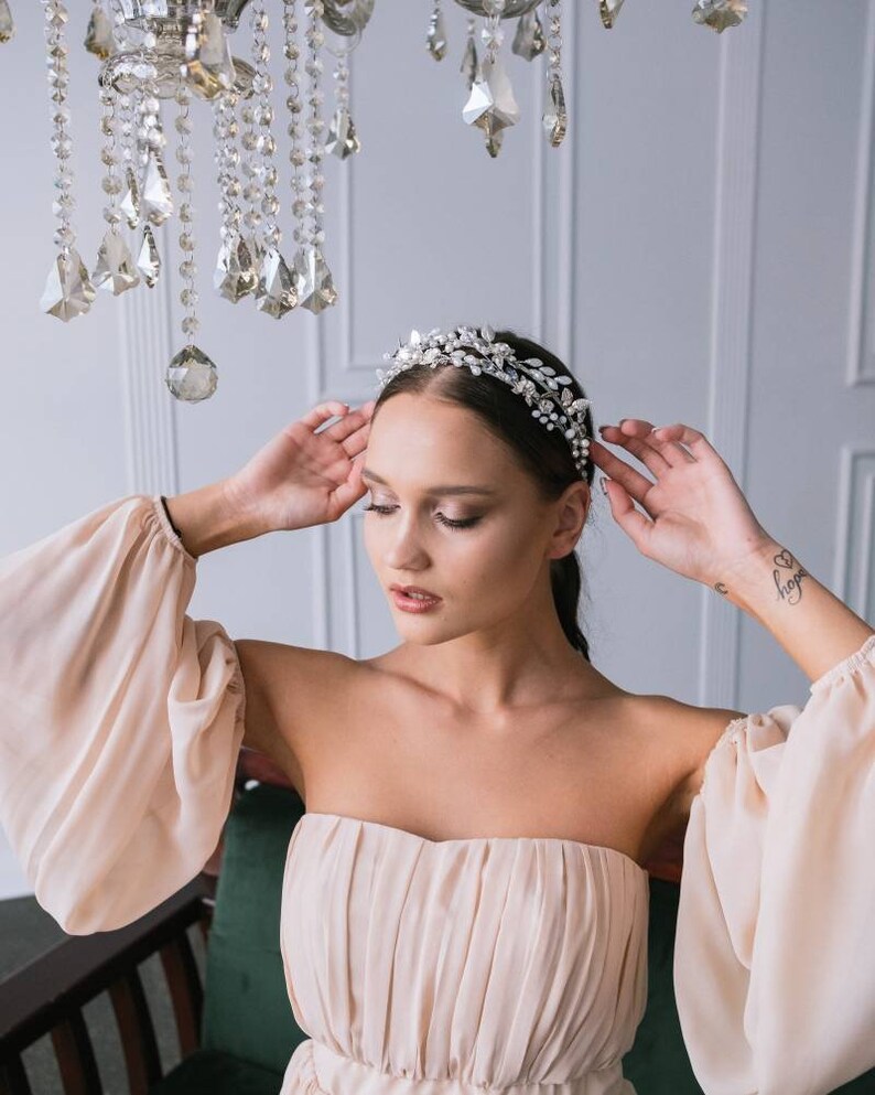 Wedding Tiara Headpiece. Boho Crystal Crown. Double Bridal Etsy