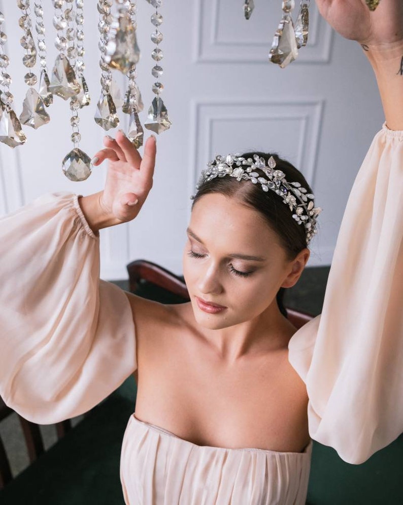 Wedding Tiara Headpiece. Boho Crystal Crown. Double Bridal Etsy