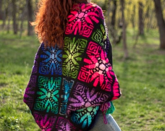 Colors of music handknit mosaic cocoon cardigan