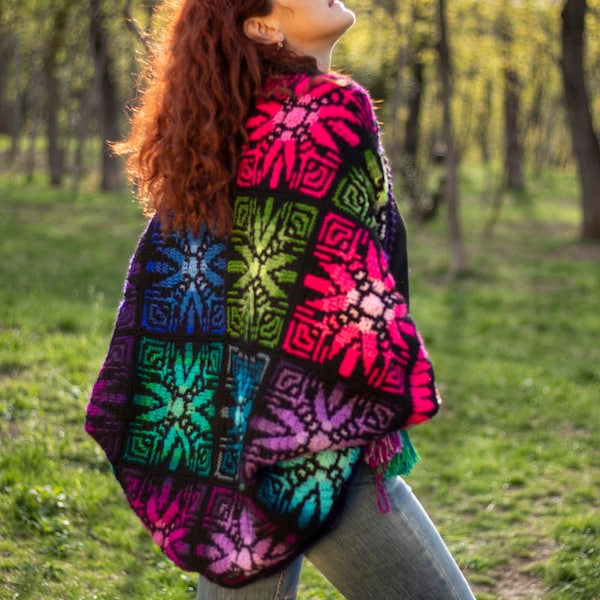 Colors of music handknit mosaic cocoon cardigan