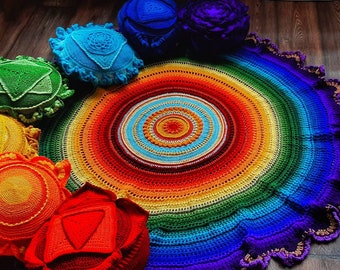 Chakra Harmony Crochet Set: Blanket and Pillow Covers