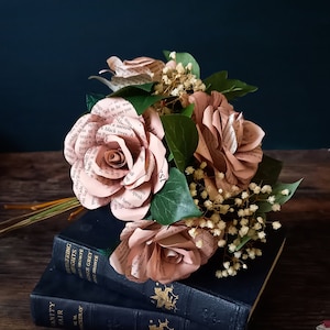 Pink Book Paper Rose Bouquet with Faux Foliage and Preserved Gypsophila | Wedding | Reader