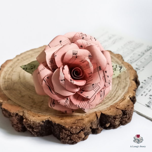 Music Paper Rose | Vintage Pink | Sheet | Musician | Bouquet | Piano | Orchestra | Gift | Wedding