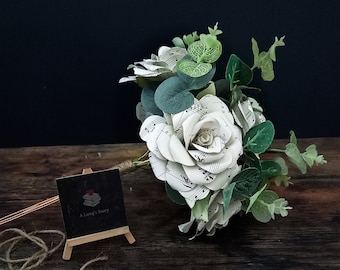 Music Paper Roses With Faux Eucalyptus | Bridal | Bouquet | Floral | Arrangement