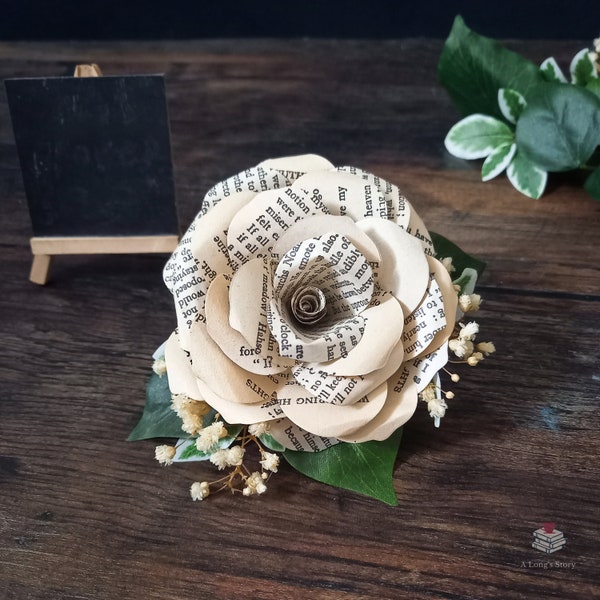 Book Paper Rose Buttonhole | Literature | Page | Wedding | Foliage