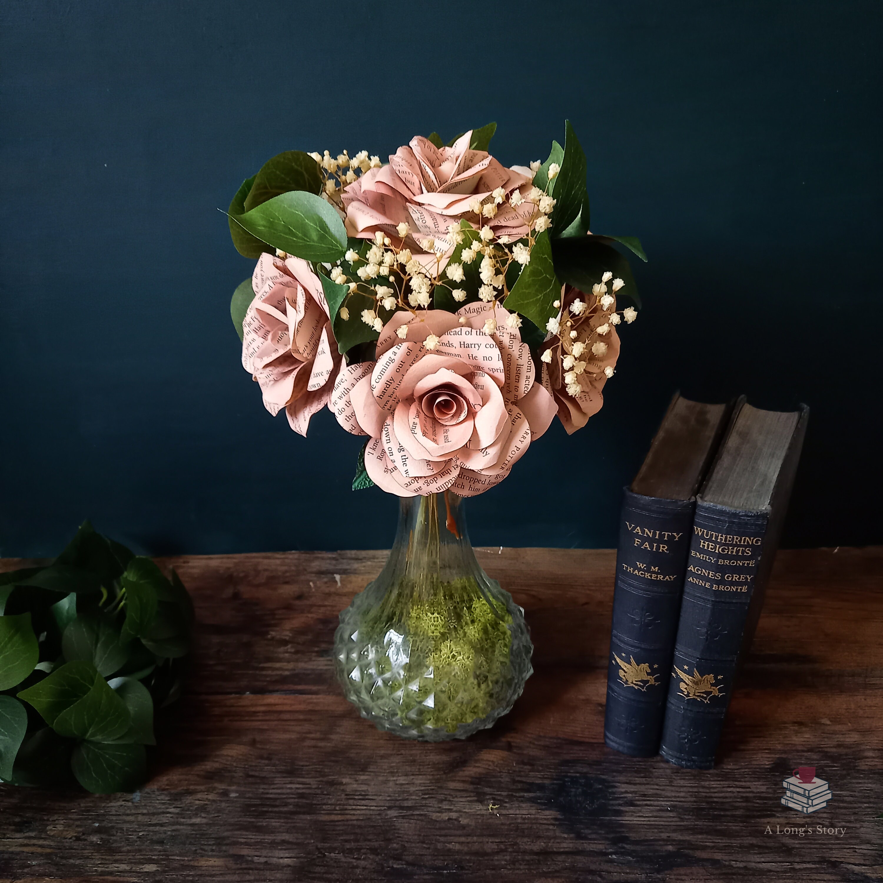 Pink Book Paper Rose Bouquet With Faux Foliage and Preserved Etsy