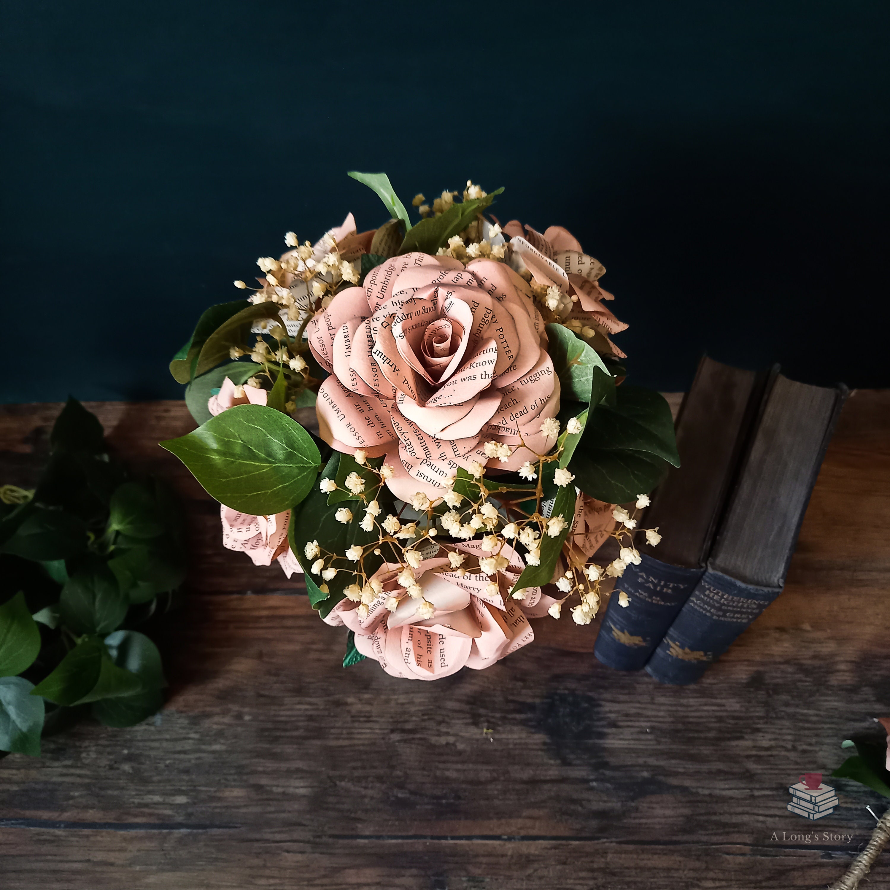 Pink Book Paper Rose Bouquet With Faux Foliage and Preserved Etsy