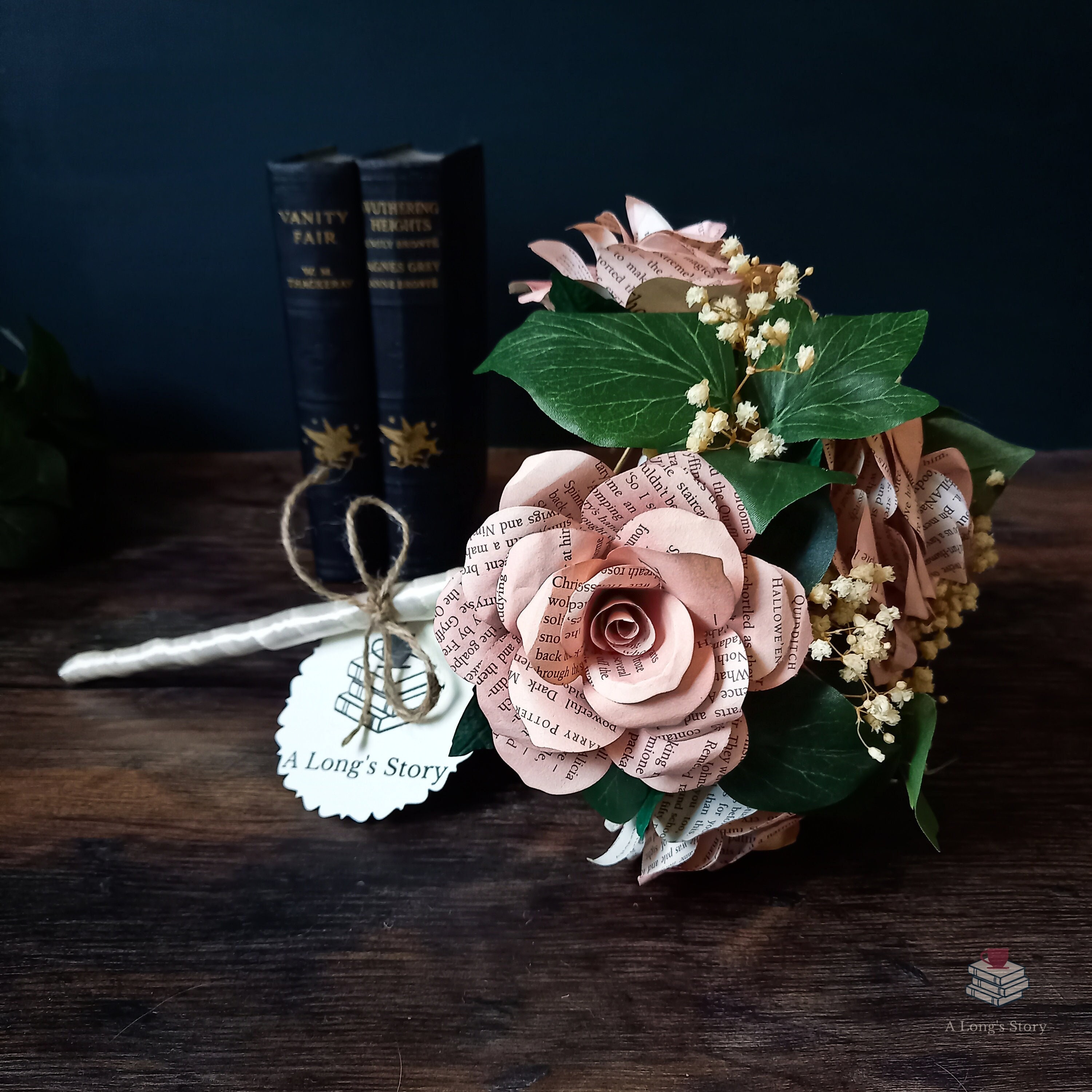 Pink Book Paper Rose Bouquet With Faux Foliage and Preserved Etsy