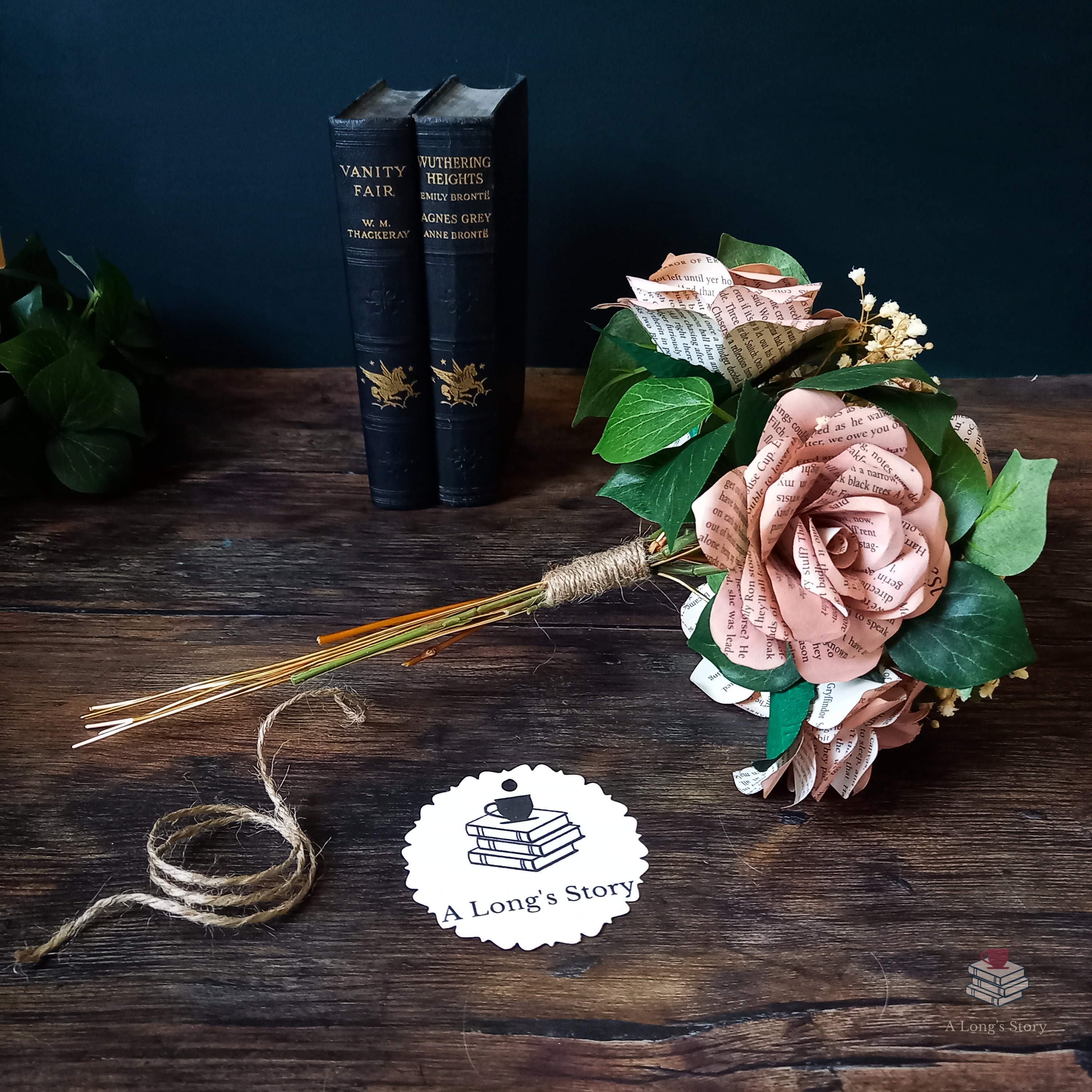 Pink Book Paper Rose Bouquet With Faux Foliage and Preserved Etsy