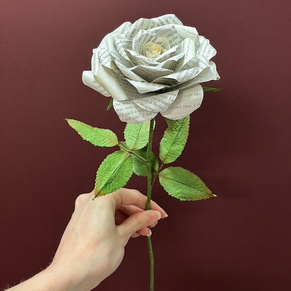 Book Paper Rose Stem | Literary Gift for Readers | Mother's Day, Paper Anniversary