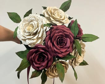 Book Page Rose Burgundy Bridal Bouquet for Readers Wedding
