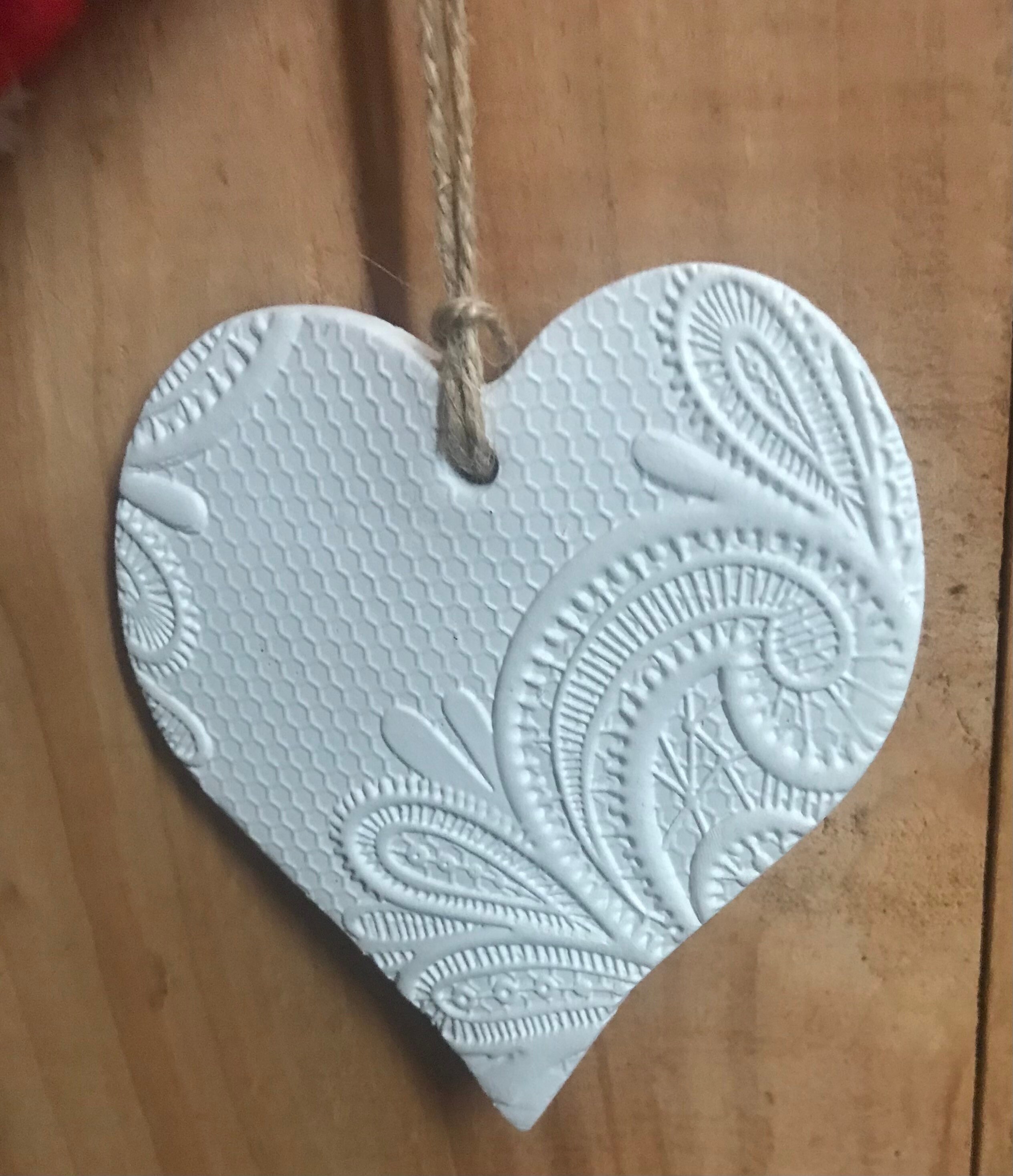 Large clay and twine hanging heart decoration Etsy