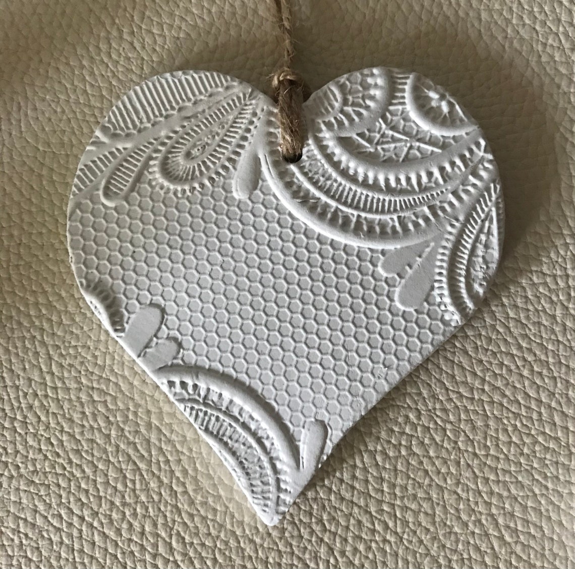 Large clay and twine hanging heart decoration Etsy