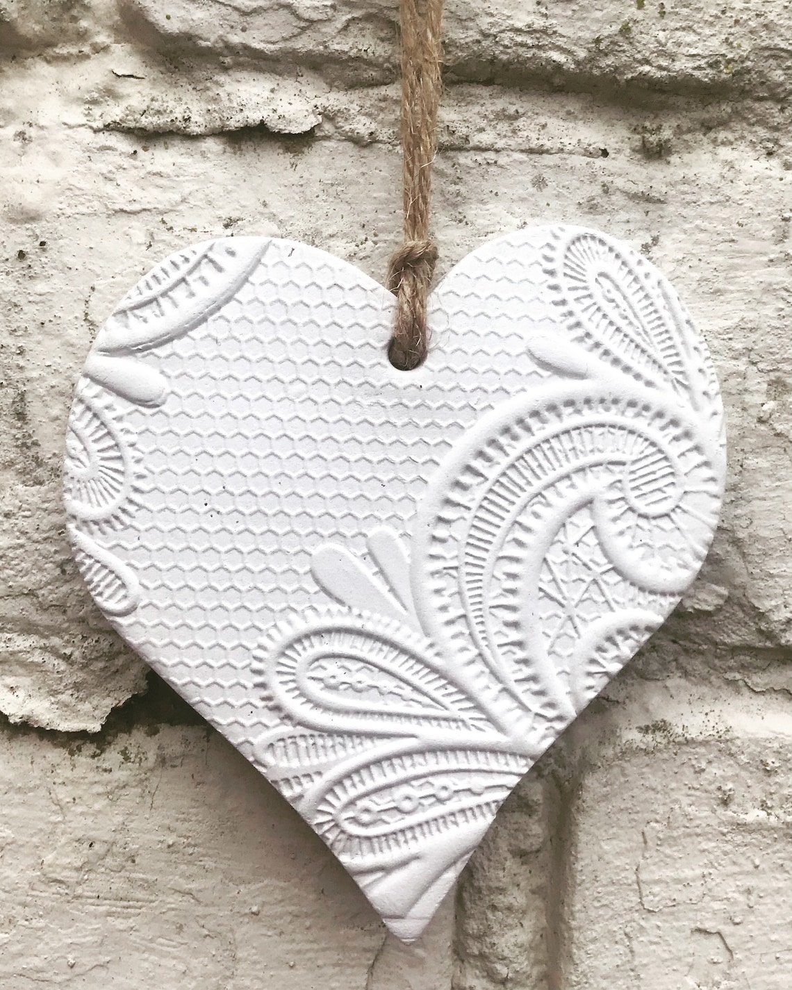 Large clay and twine hanging heart decoration Etsy