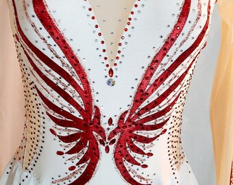 Red and white skating dress Size 38 Chest=76-84 cm (30-33") Waist=60-70 cm (23.5-27.5") Bust=135-142 cm (53-55") Ready for shipping