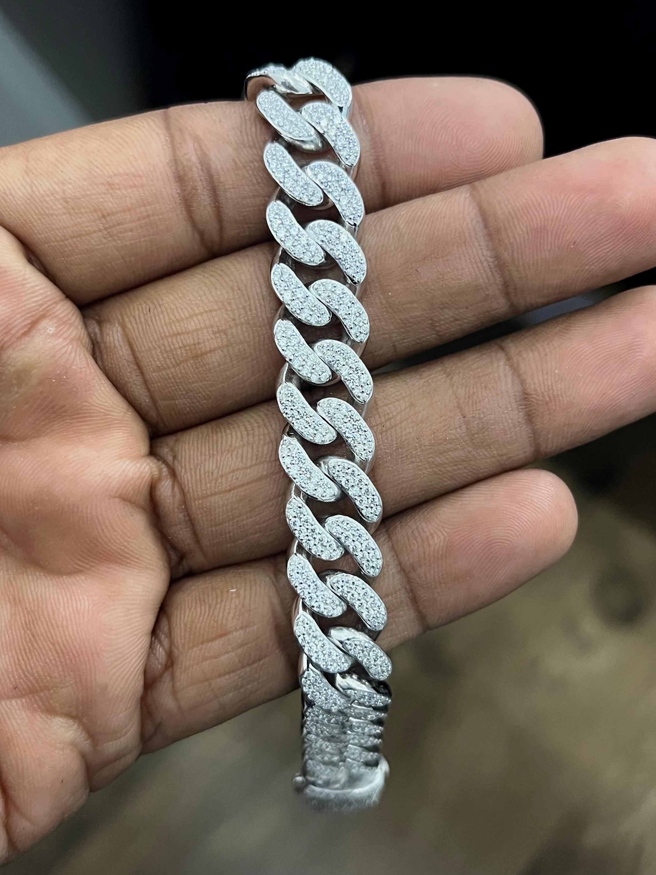 ブレスレット Cuban Bracelet 9.85ct Men's Hip Hop Cuban Link Bracelet Moissanite Cuban