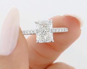 3 Carats Radiant Cut Diamond Ring, Radiant Cut Engagement Ring, Elongate Diamond Ring White Gold Ring Solitaire Diamond Ring