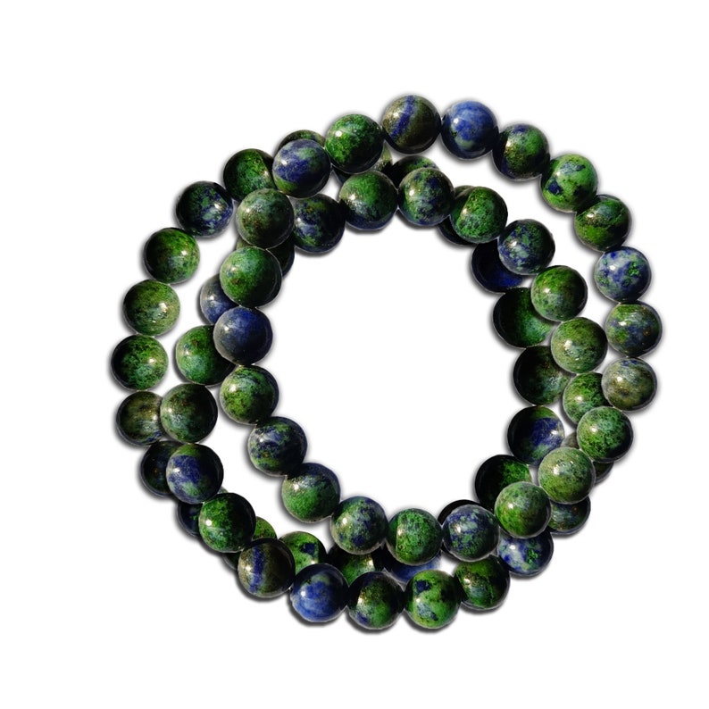 Azurite Malachite elastic bead bracelet, handmade & adjustable, natural Azurite beads, trendy style wrist wear, gift for him, unisex jewelry image 3