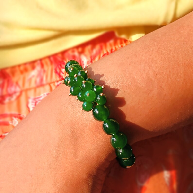 Yellow & Green Onyx elastic bead bracelet, handmade, adjustable band, unisex bracelet, unique beaded jewelry, best gift for Christmas party image 5