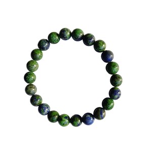 Azurite Malachite elastic bead bracelet, handmade & adjustable, natural Azurite beads, trendy style wrist wear, gift for him, unisex jewelry image 2