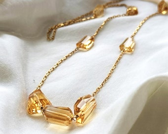 Twinkling long Citrine necklace, Gold plated, light weight , 925 Sterling Silver, Gift for her