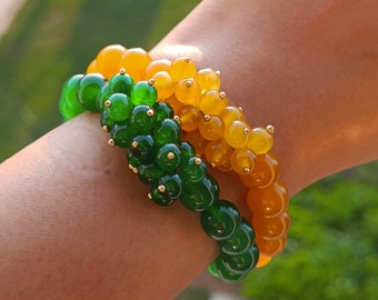 Yellow & Green Onyx elastic bead bracelet, handmade, adjustable band, unisex bracelet, unique beaded jewelry, best gift for Christmas party