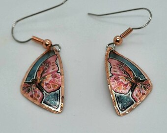 Pink Butterfly Earrings, Triangle Butterfly Earrings, Earrings Gift, Copper Jewelry, Spring Gifts, Butterfly Gifts