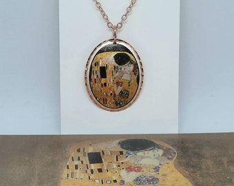 Gustav Klimt The Kiss Copper Necklace, The Kiss Print Jewelry, Gustav Klimt Gift,The Kiss Jewelry, Gift for her, Valentine's Gifts,Art Gifts