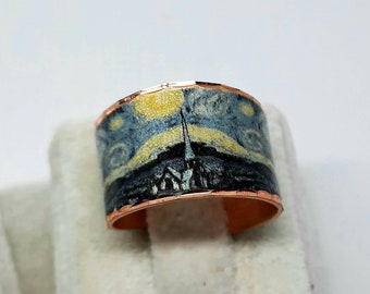 Van Gogh The Starry Night Ring, Van Gogh Adjustable Ring, Starry Night Print Handmade Ring, Van Gogh Gift, Art Lover Gift