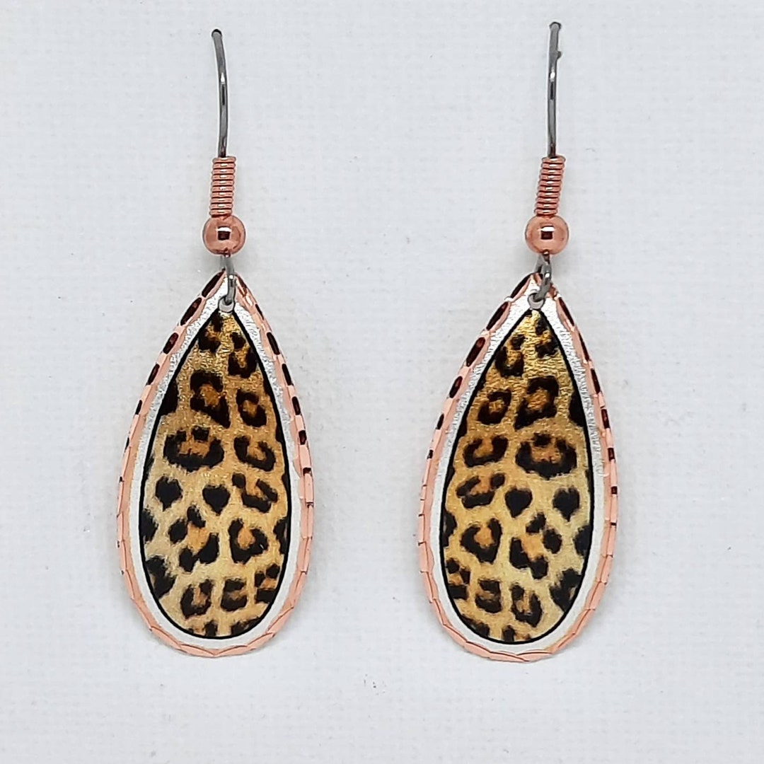 Leopard Print Copper Earrings, Leopard Jewelry, Leopard Design, Animal