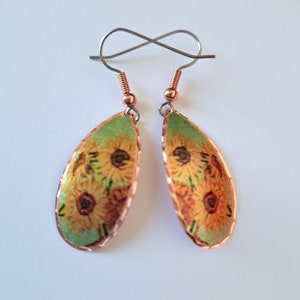 Van Gogh Sunflowers Oval Earrings, Vincent Van Gogh Sunflowers Print Earrings,  Handmade Van Gogh Earrings,  Van Gogh Dutch  Art Jewelry