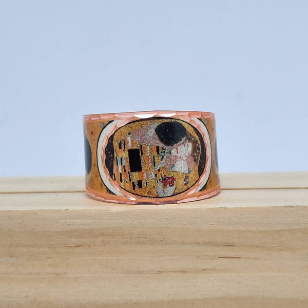 Gustav Klimt La bague du baiser, les bijoux du baiser, la bague d'amour du baiser, cadeaux d'art bague réglable, bagues faites main, cadeaux Klimt, cadeau d'amour