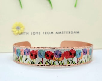 Dutch Tulip Handmade Adjustable Bracelet, Amsterdam Bracelet, Tulips Jewelry, Spring Gifts, Tulips on Bracelet, Mother's Day Gift,Tulip Love
