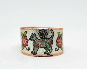 Katzen Ring, Katze mit Blumen Ringe, süße Katze Schmuck, Katzen Geschenk, Geschenk Katze Ringe, Catlovers Ring, Katzengesicht, weiße Katze